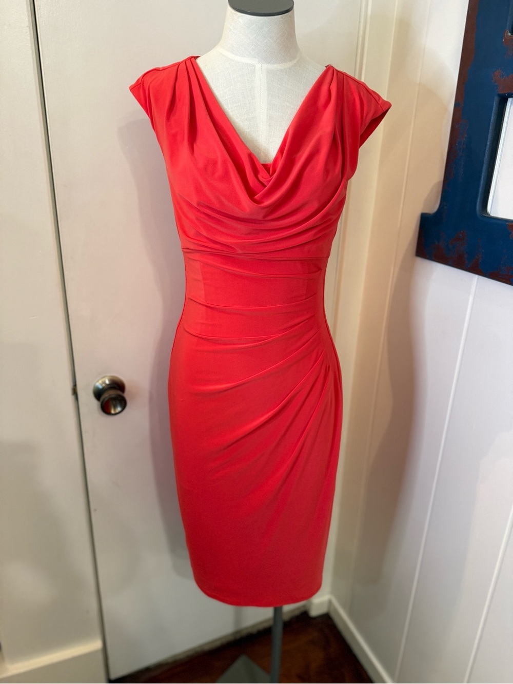 Lauren Ralph Lauren Red Draped Cowl Midi Dress Sz 2